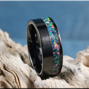 Schlichter 8 mm Keramik Ring mit Opal Inlay