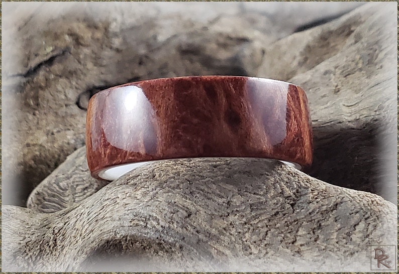 Bentwood Ring Redwood Burl on Polished White Ceramic Ring - Etsy