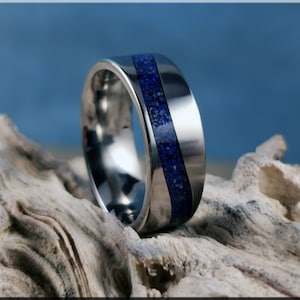 Titanium Wave 8mm Channel Ring w/Lapis Lazuli inlay - metal ring