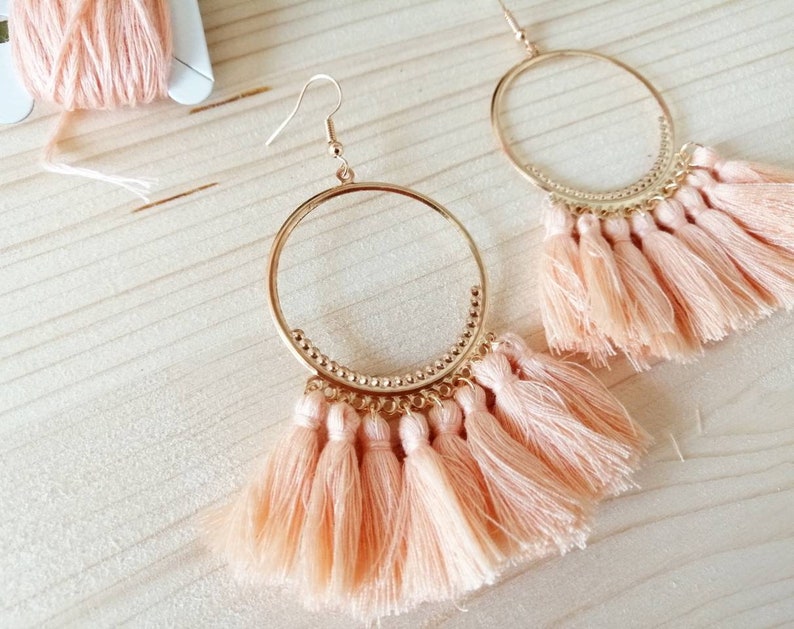 ethnic earrings boho jewelry ring set Earrings charm poms poms salmon pompoms