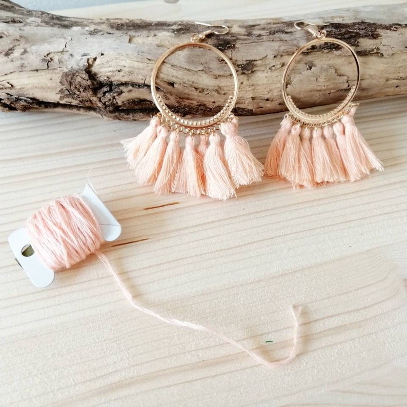 ethnic earrings boho jewelry ring set Earrings charm poms poms salmon pompoms