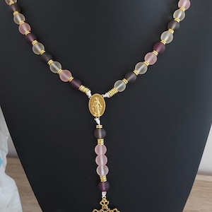 Elegant Large Rosary Necklace with Miraculous Medal and Gold Spacer Beads