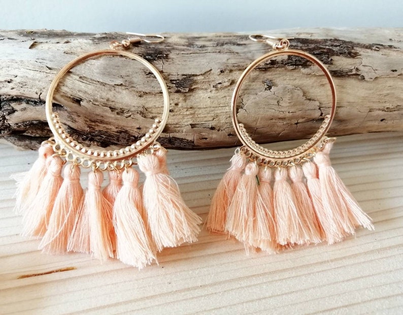 ethnic earrings boho jewelry ring set Earrings charm poms poms salmon pompoms
