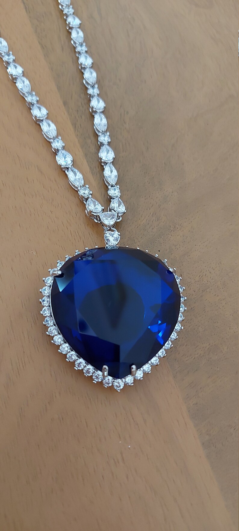 Sapphire Blue Titanic Necklace Heart of the Ocean White Etsy