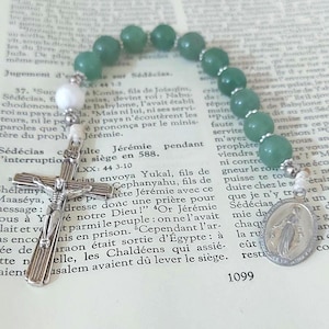 Saint Joseph Pocket Rosary – One-Decade Catholic Rosary with Tridacna & Aventurine Beads – Spiritual Gift for Prayer Protection