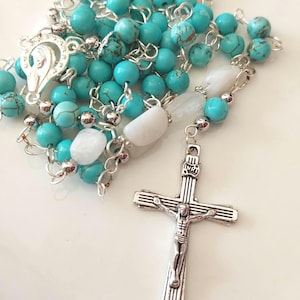 Catholic Rosary – St. John the Evangelist – Handmade with Turquoise & Moonstone – Prayer Beads, Faith Gift, Spiritual Jewelry