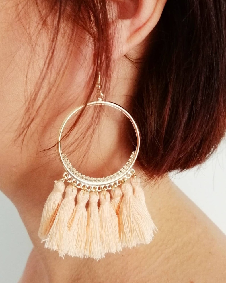 ethnic earrings boho jewelry ring set Earrings charm poms poms salmon pompoms