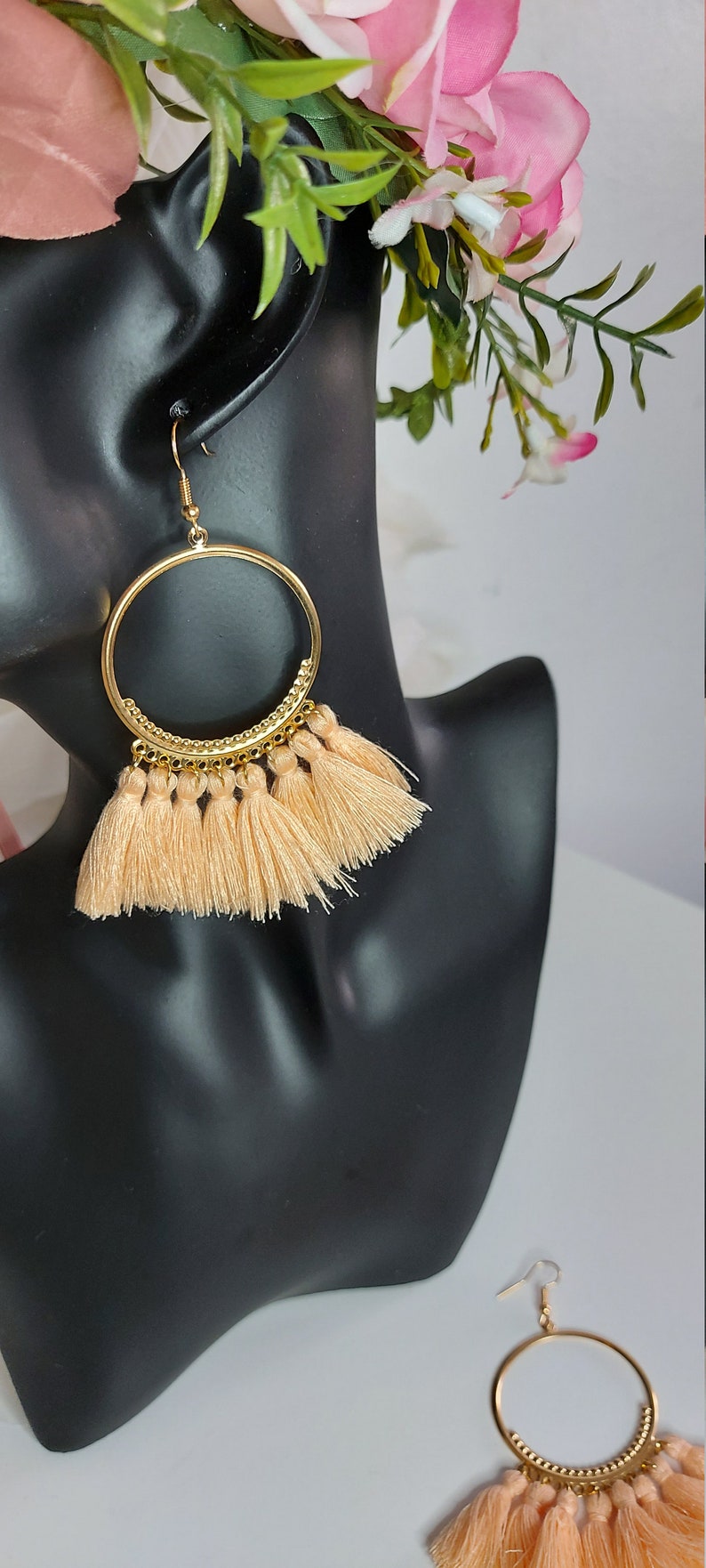 ethnic earrings boho jewelry ring set Earrings charm poms poms salmon pompoms