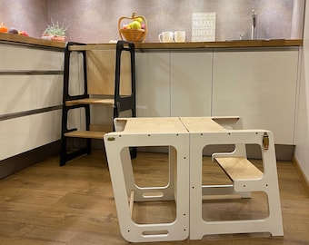 Foldable Toddler Tower with Chalkboard: Montessori Table & Chair
