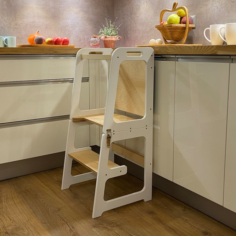 Montessori Kitchen Helper Tower Table & Chair Allinone Etsy