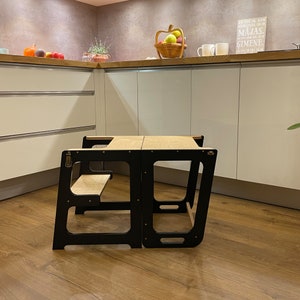 Tour d'appoint Montessori Table et chaise tout-en-un, tour avec tableau, escabeau de cuisine, tour d'appoint pliable image 5