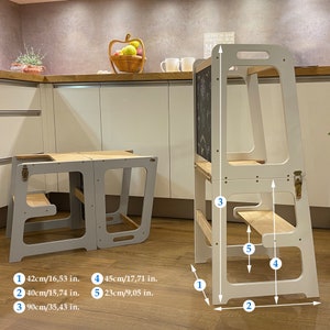 Tour d'appoint Montessori Table et chaise tout-en-un, tour avec tableau, escabeau de cuisine, tour d'appoint pliable image 6