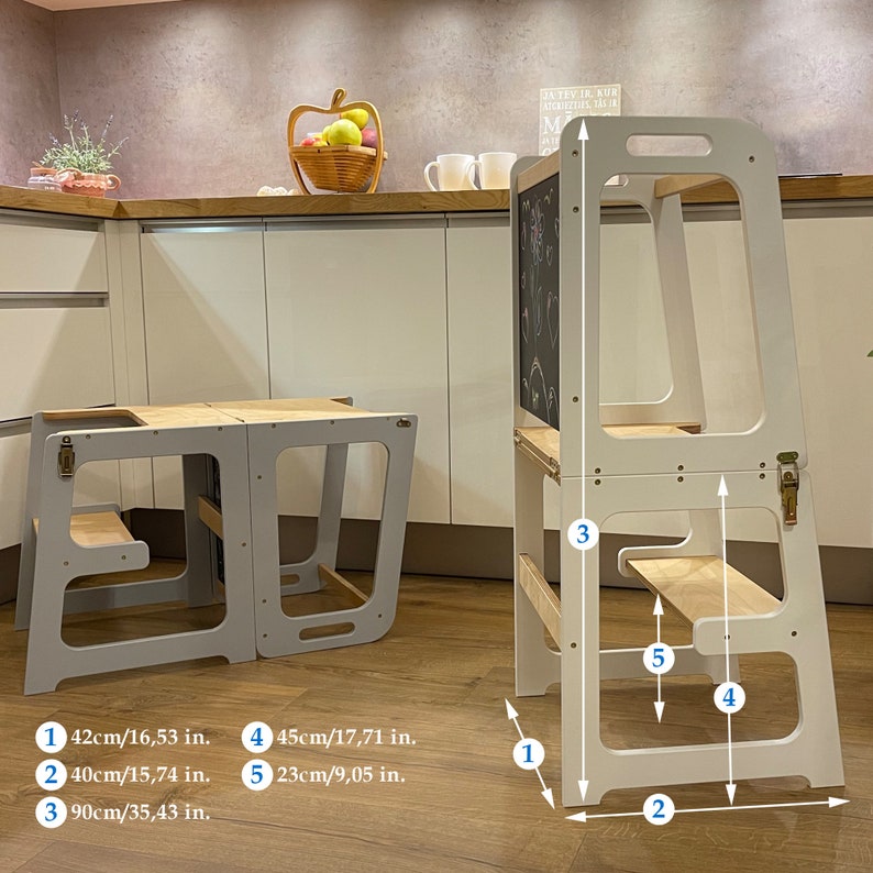 Montessori Kitchen Helper Tower Table & Chair Allinone Etsy