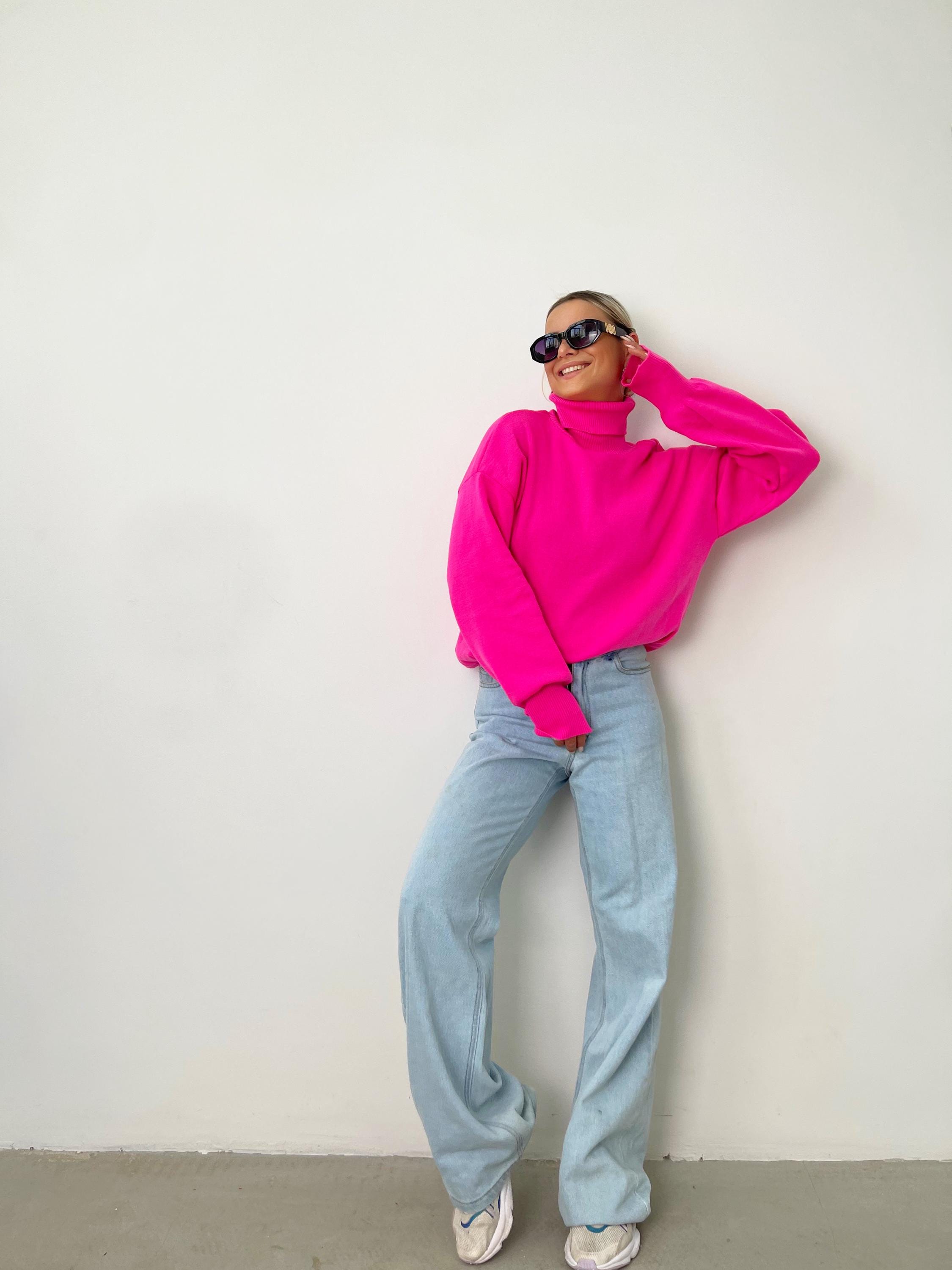 hot pink mock turtleneck