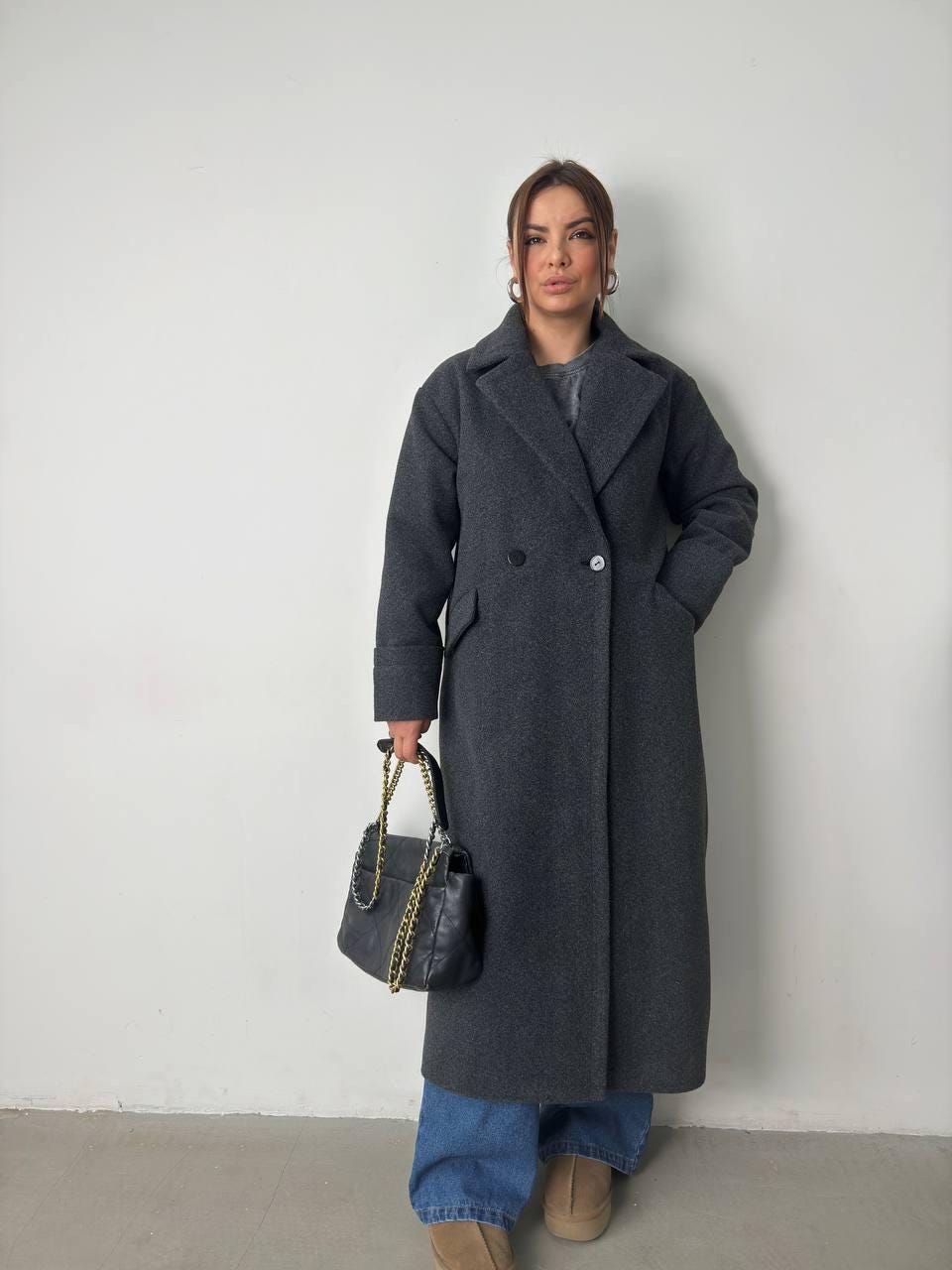 Womens Long Gray Wool Coat - Double-breasted Winter Coat