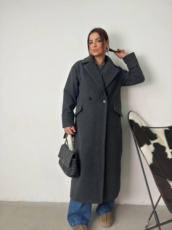 Gray Wool Coat, Long Double Breasted Oversized Coat - Etsy