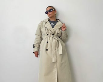 Beige Oversized Trench Coat, Double Breasted, Lined Autumn Overcoat