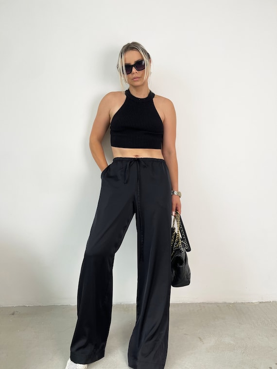 Silk Pants Silk Trousers Black Silk Pants Wide Leg Pants high waisted pants