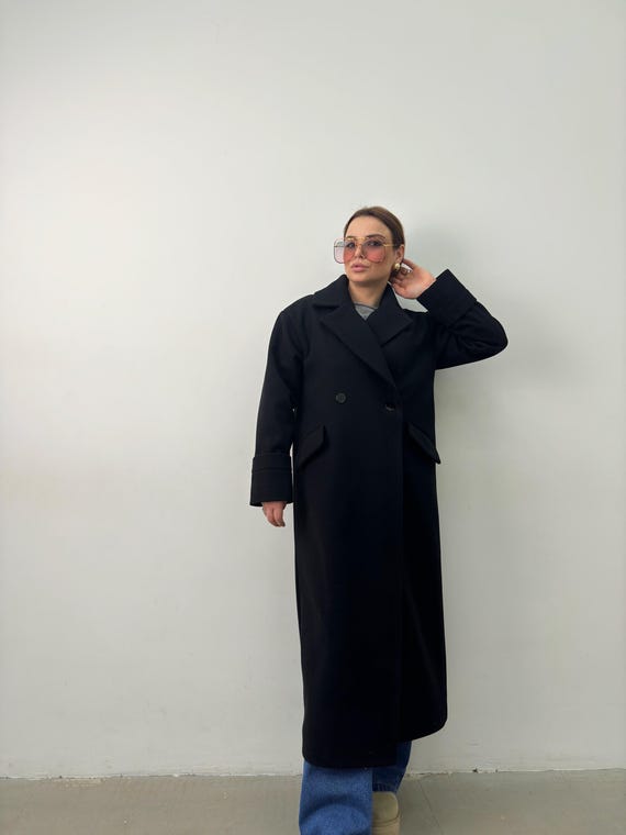CAPPOTTO, Cappotto caldo in lana nera, Cappotto lungo nero