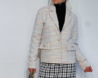 tweed jacket womens jacket tweed blazer white jacket cropped jacket clothing fashions elegant clothes outwear coat jacket