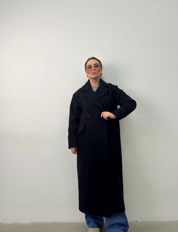 CAPPOTTO, Cappotto caldo in lana nera, Cappotto lungo nero