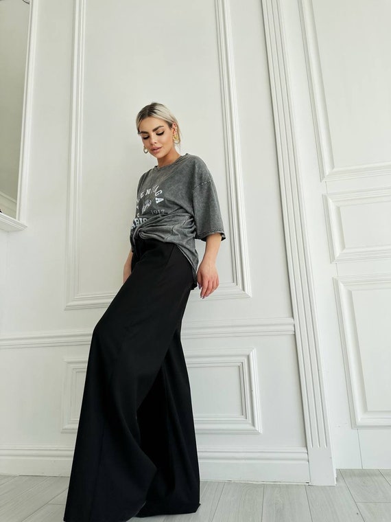 Palazzo/ Long Office Grey Pants/ Elegant Wide Leg Woman Pants/grey Pants/loose  Evening Pants/modern Casual Work Pants/greytrousers 