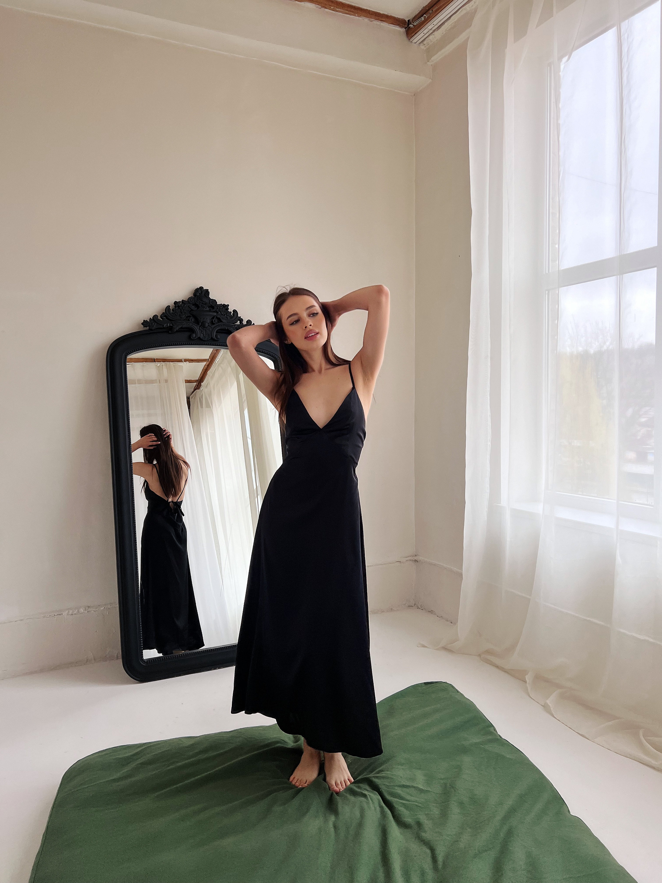 Black silk slip dress best sale