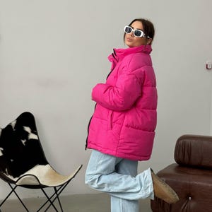 Pink Winter Puffer, Jacket for Women, Warm Coat Puffer Jacket for Women, Pink Oversize puffer Jacket Women, Warm Winter Jacket for Women