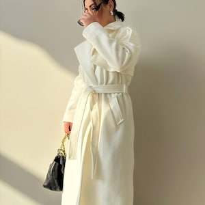 Wedding guest coat, White Wool Coat Long, Wedding Long Сoat, Wool Wrap Coat, Bridal Trench Coat, Ladies Long  Coat, White Coat