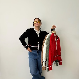 女性用ニットカーディガン - レディースジャケット - 黒のセーター - ギフトジャンパー かわいいおしゃれ - 秋の服装 黒、白のジャケット - 冬の服装