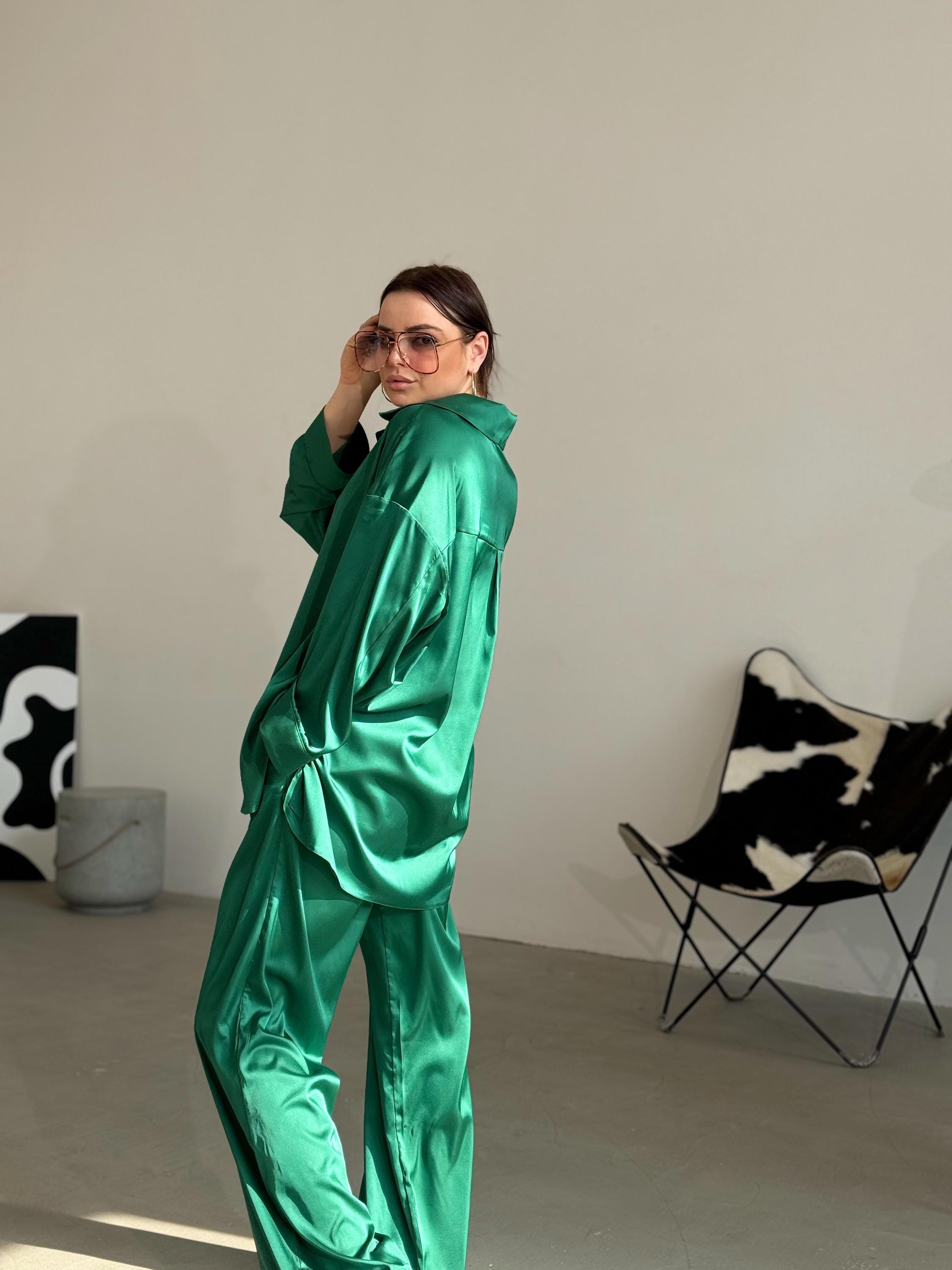 Sparkling Green Silk Party Suit main image 0