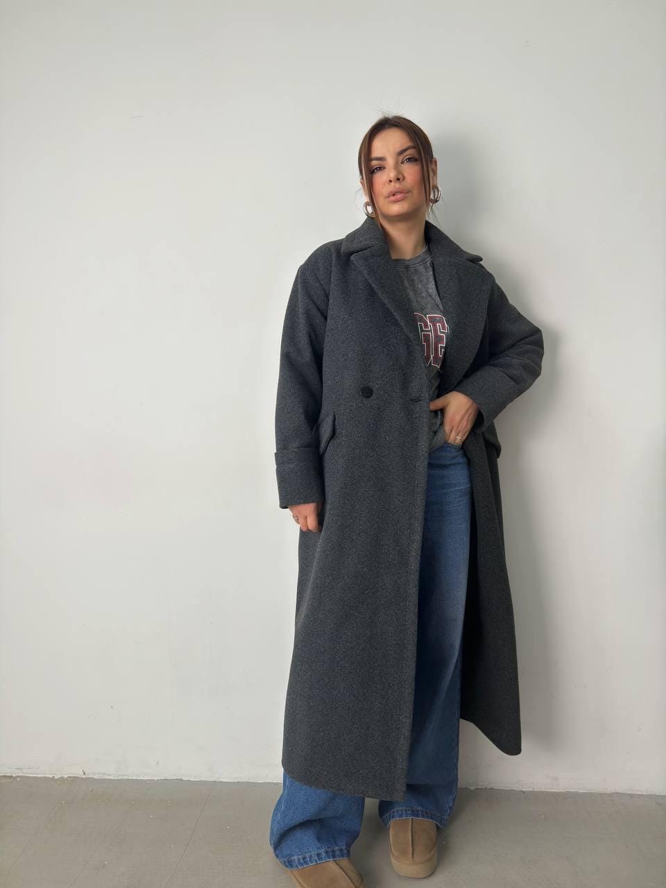 Womens Long Gray Wool Coat - Double-breasted Winter Coat