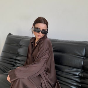 Handmade Brown Silk Pant Suit: Women's Two Piece Satin Set