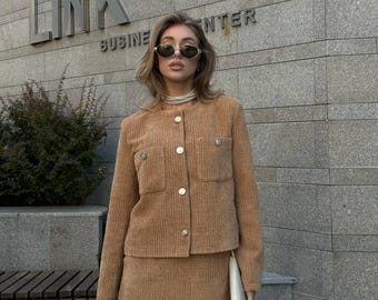 Tweed Skirt and Blazer Set, Classy Office Suit