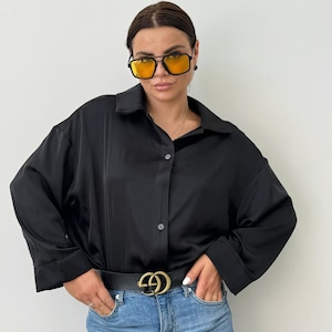 Silk long sleeves button down shirt, Drop Shoulder silk top, Silk blouse, Office silk shirt, Silk top, Summer Clothing, Silk Shirt, Party