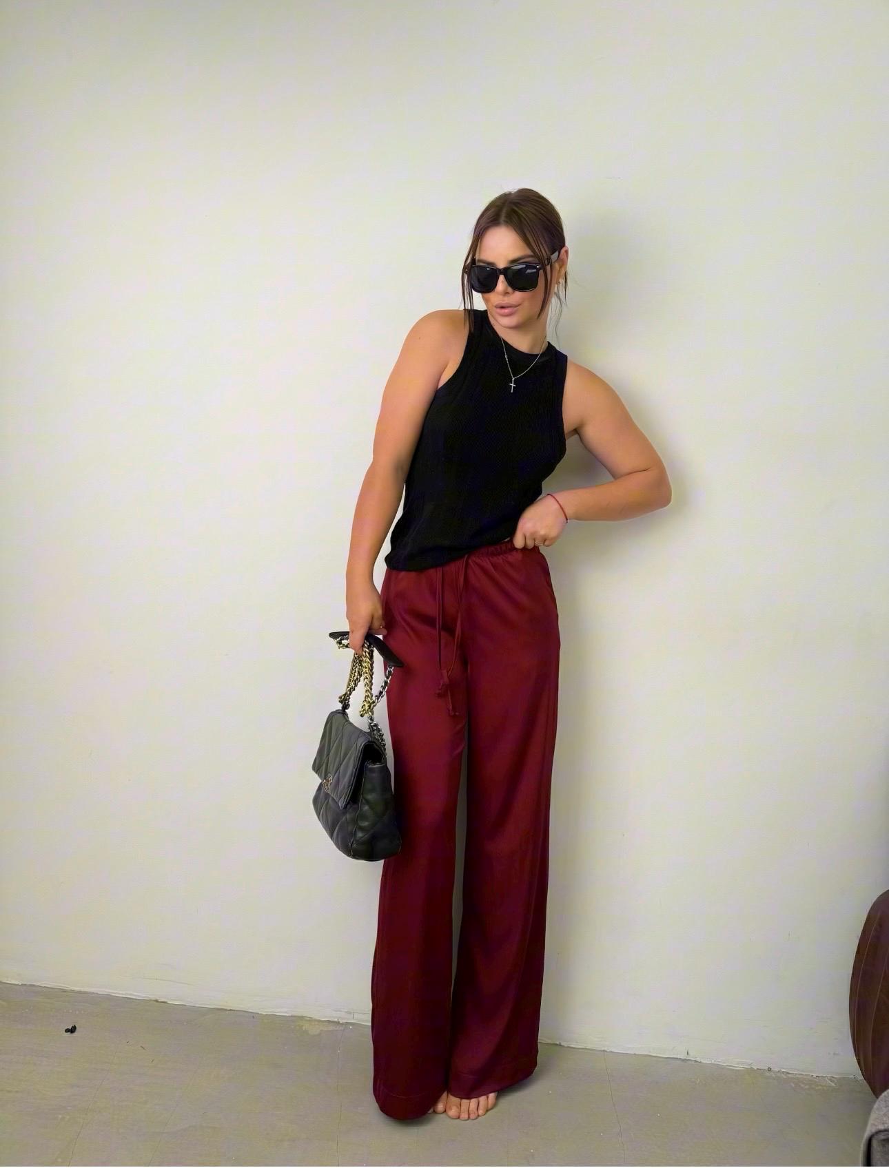 Wide Leg Silk Trousers in Circle Print