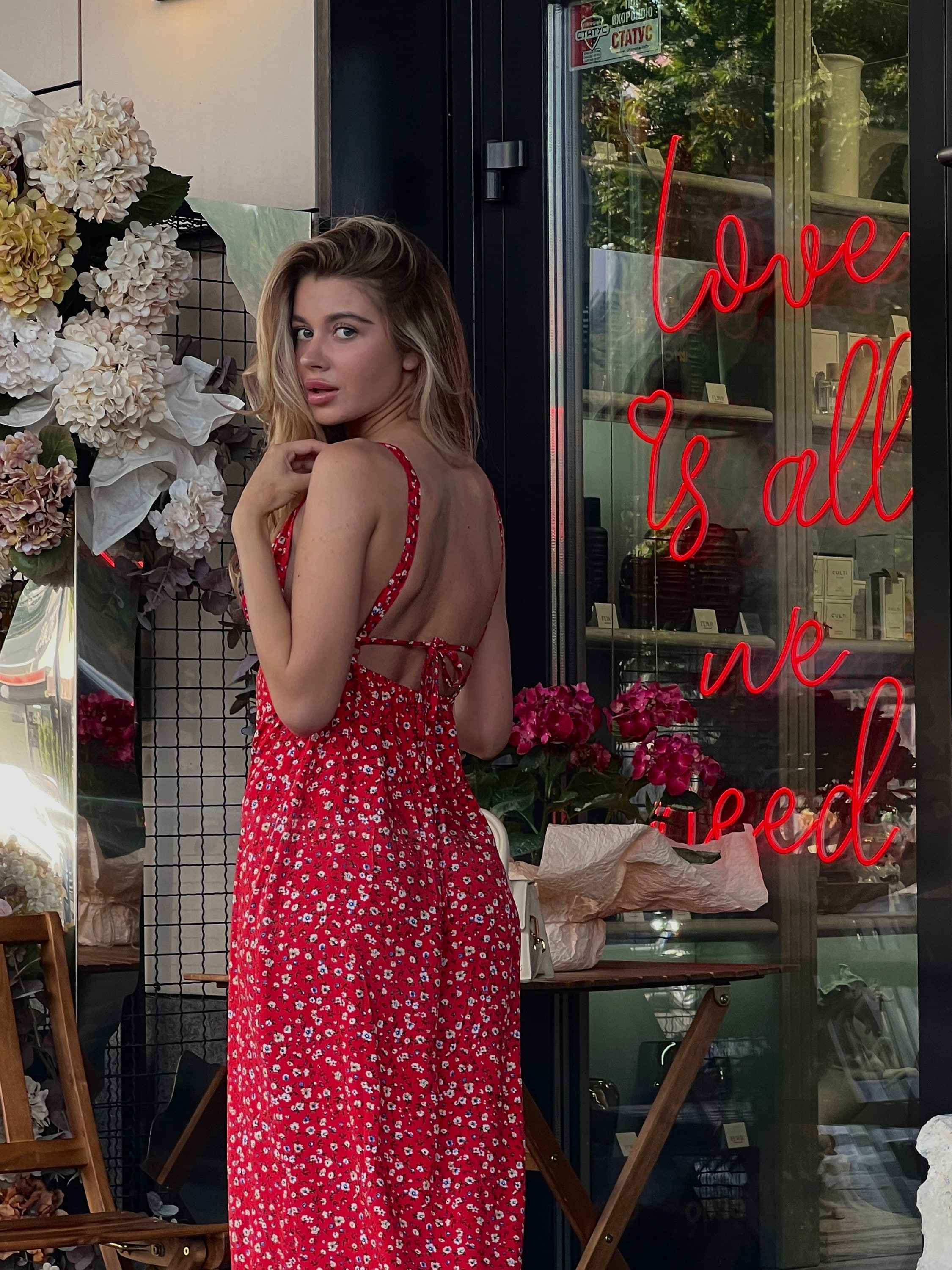 floral red party dress for ladies Brick Red Floral Halter Midi Dress - Event Dresses