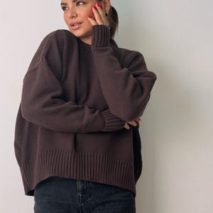 cotton sweater, solid color casual sweater,fashion knitted top,casual sweater,women&#39;s sweater,plus size sweater, brown sweater