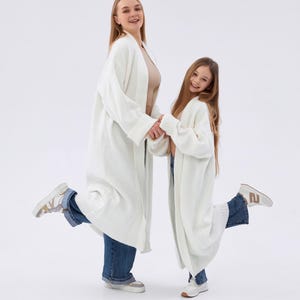 Heavy Knit Duster, White Cable Knit Coat, Long Duster Cardigan, Cable Knit Jacket, Mama and Mini Matching Sweaters, Mommy and Me Sweaters,