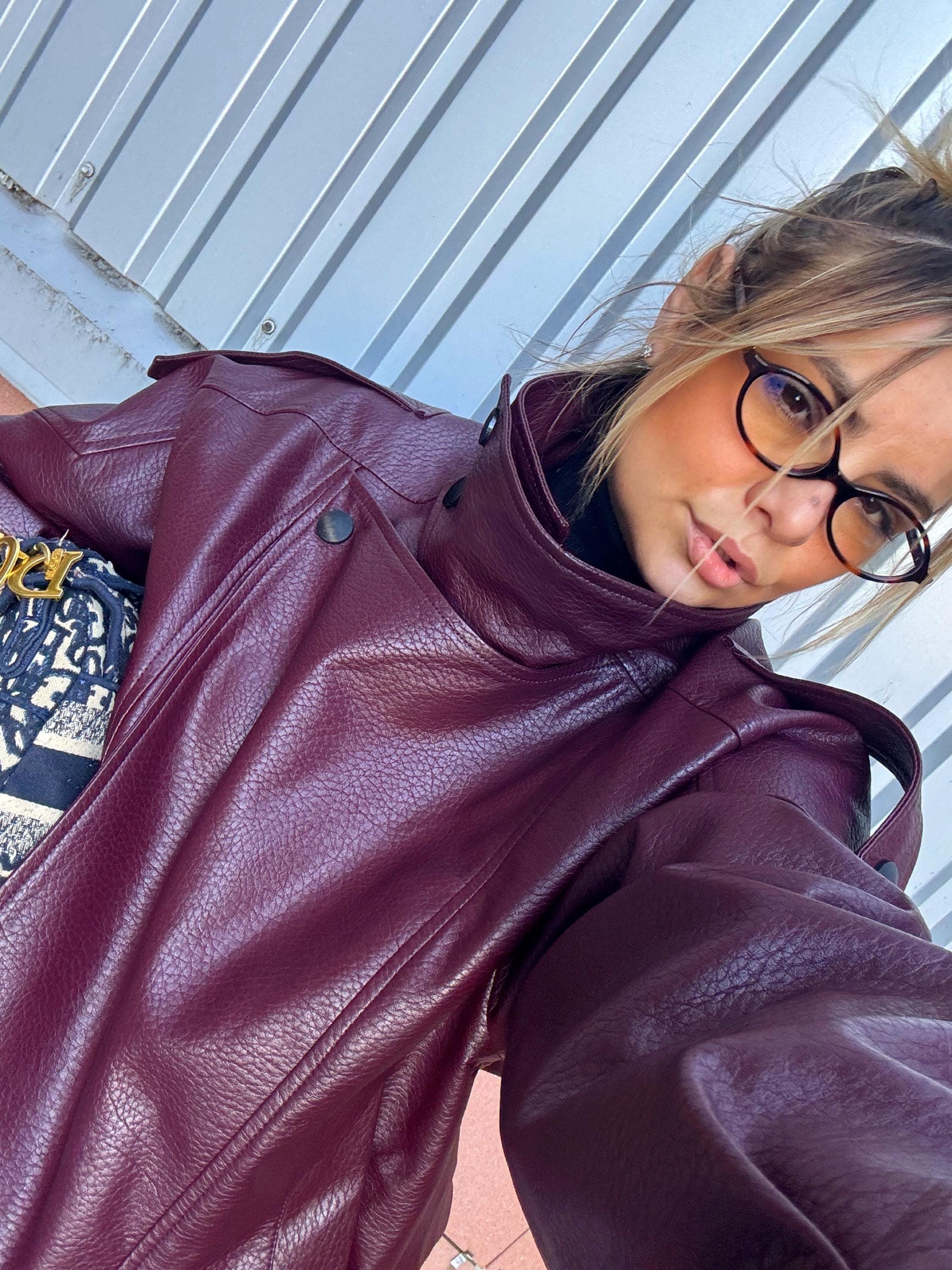 ruuumaSeaRoomlynn✳︎ECOLEATHERBUCKETHAT Oversized Burgundy Leather Jacket, High Neck Minimalist Coat