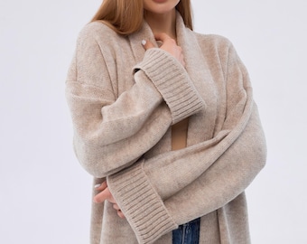 Oversized Knit Cardigan, Ankle Length, Cozy Loungewear