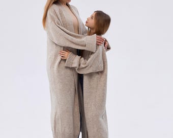 Matching Knit Cardigan Set, Mommy and Me, Oversized Wool Blend