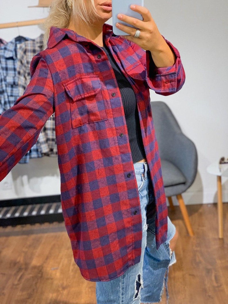 plaid shirt plaid shirt women plaid shirt women oversized Distressed Oversize Shirt plaid shirt bridesmaid Red plaid Flannel shirt