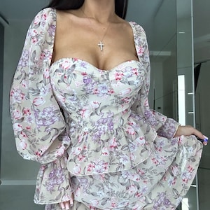Womens dress, Floral Dress, Summer Dress, Party Dress, Vacation Dress, Summer Party Dress, Cocktail Dress, Open Shoulder Dress,Holiday Dress