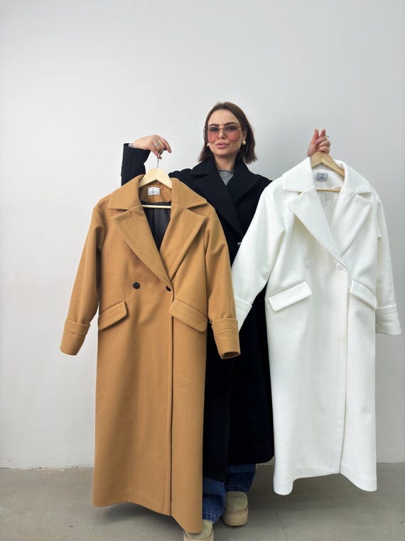 COAT, Warm WHITE Wool Coat, Long Light WHITE Coat, Double Breasted