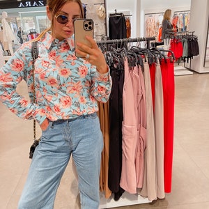 Flower blouse women shirt summer shirt shirt shirt women print shirt blouse with flowers women blouse long sleeve floral top,
