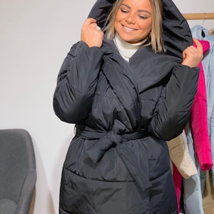 Winter Puffer Jacket for Women in Black,  Long Puffer Coat with Hood for Winter, Women's Warm Puffer Jacket, Long hooded puffer coat