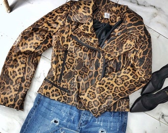Leopard Print Short Jacket for Women Biker Jacket for Women Leopard Print Short Jacket for Women Biker Jacket for Women