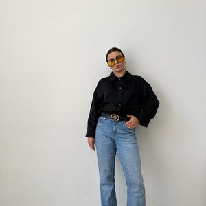 Silk long sleeves button down shirt, Drop Shoulder silk top, Silk blouse, Office silk Blouse, Silk top, Elegant silk blouse, Silk Blouse