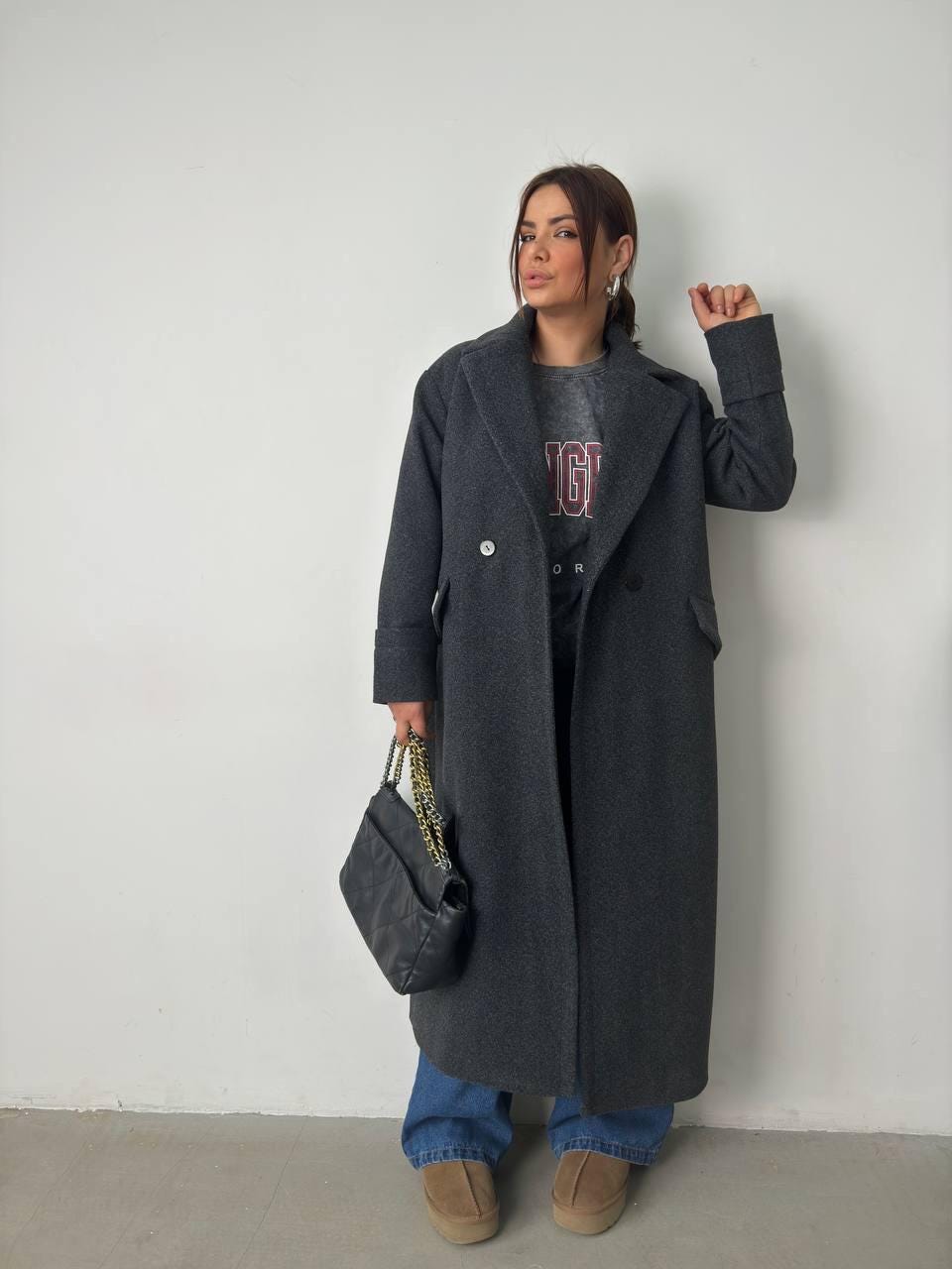 Womens Long Gray Wool Coat - Double-breasted Winter Coat